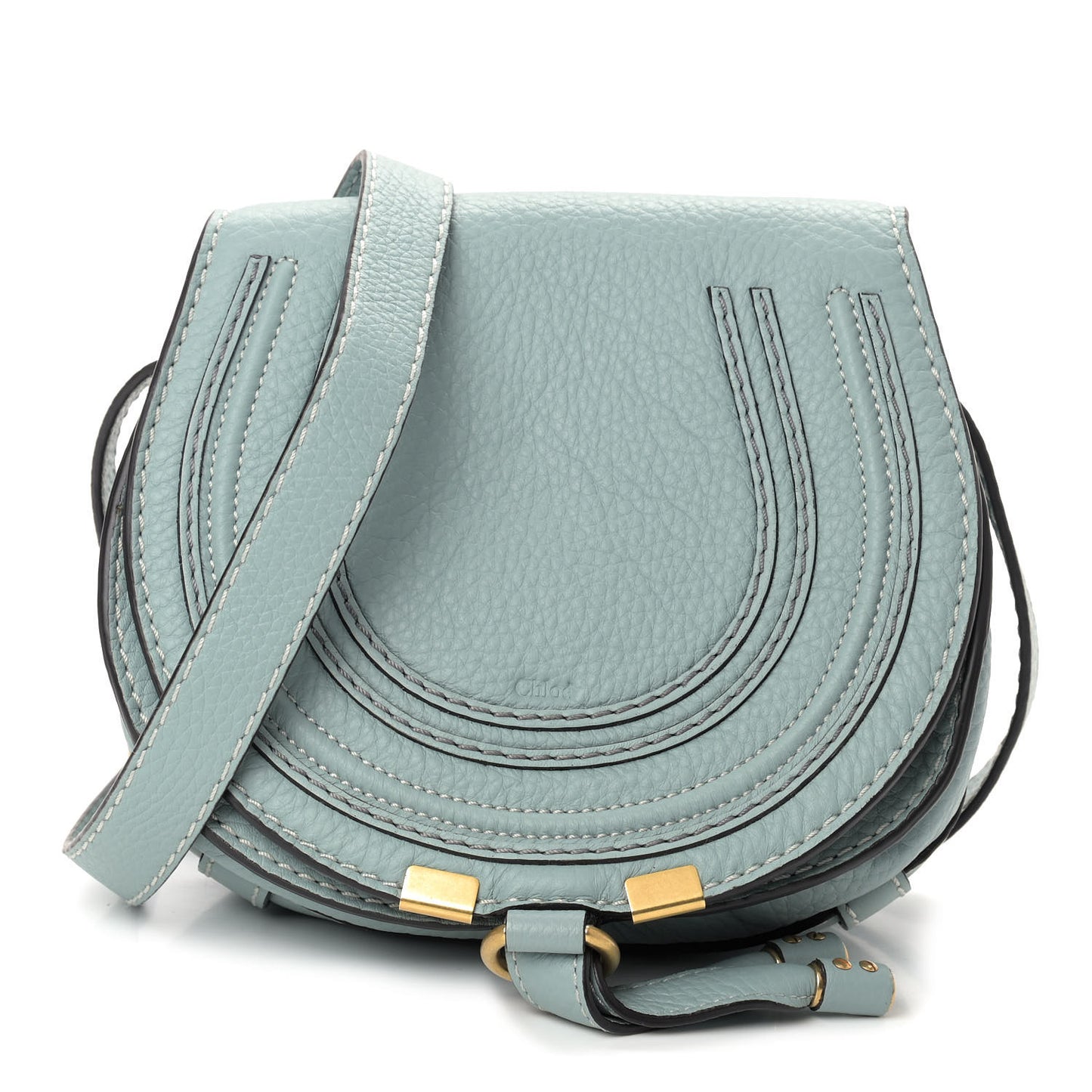 Calfskin Marcie Round Crossbody Bag Faded Blue