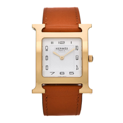 Hermes Stainless Steel Swift 26mm Heure H Hour Quartz Watch Orange 1 of 4