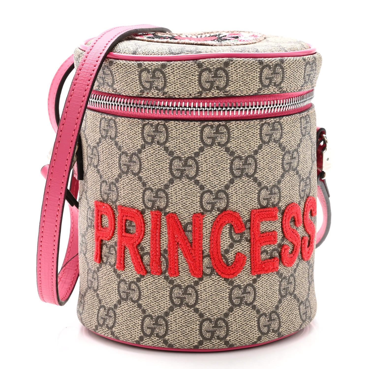 Gucci GG Supreme Monogram Princess Embroidered Childrens Crossbody Bag Pink 1 of 11