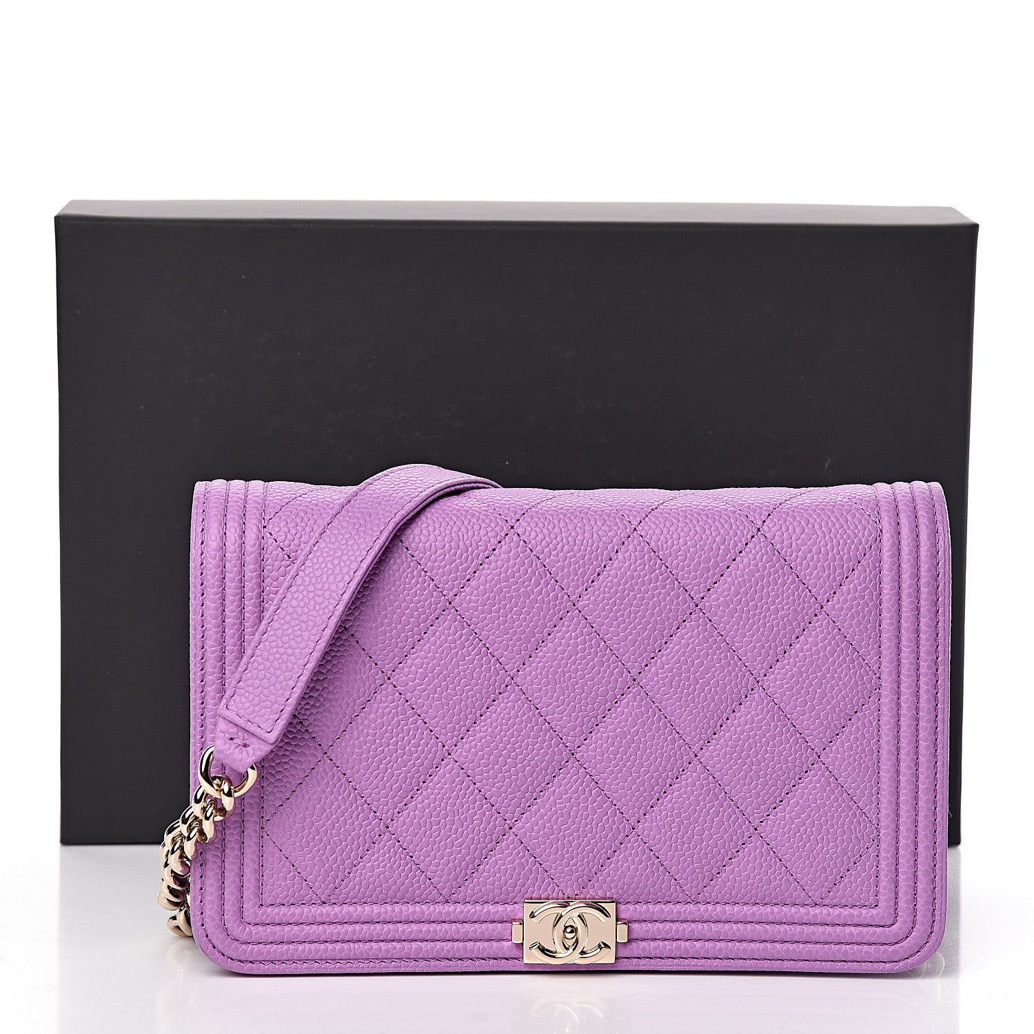 Chanel Caviar Quilted Boy Wallet On Chain WOC Purple 12 of 12
