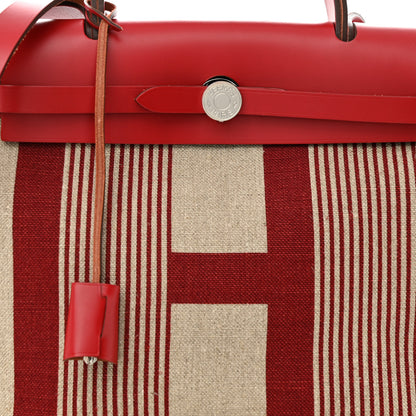 Hermes Vache Hunter Toile H Vibration Herbag Zip 31 PM Bordeaux Ficelle Rouge Piment 10 of 12
