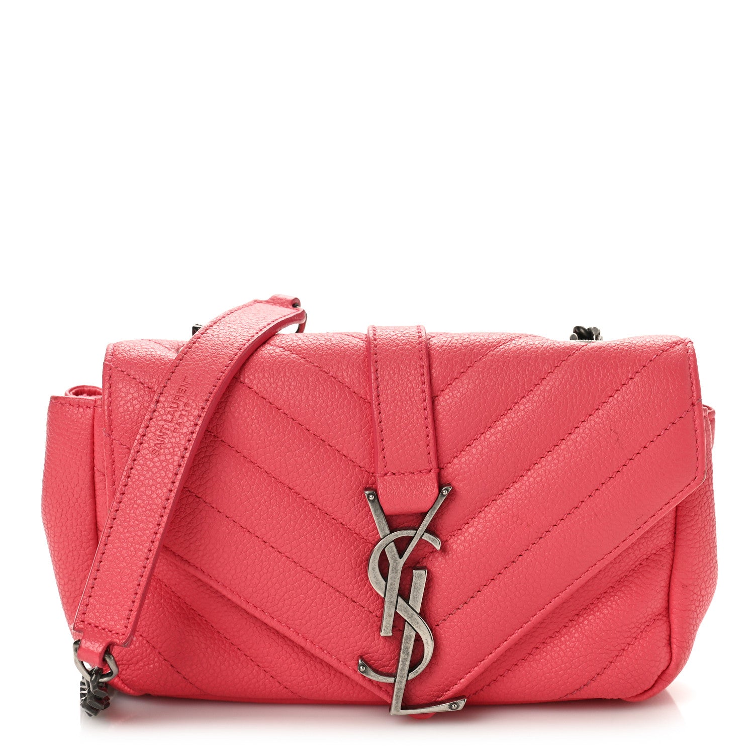 Saint Laurent Grained Calfskin Matelassé Chevron Monogram Classic Baby Chain Bag Coral Pink 1 of 8