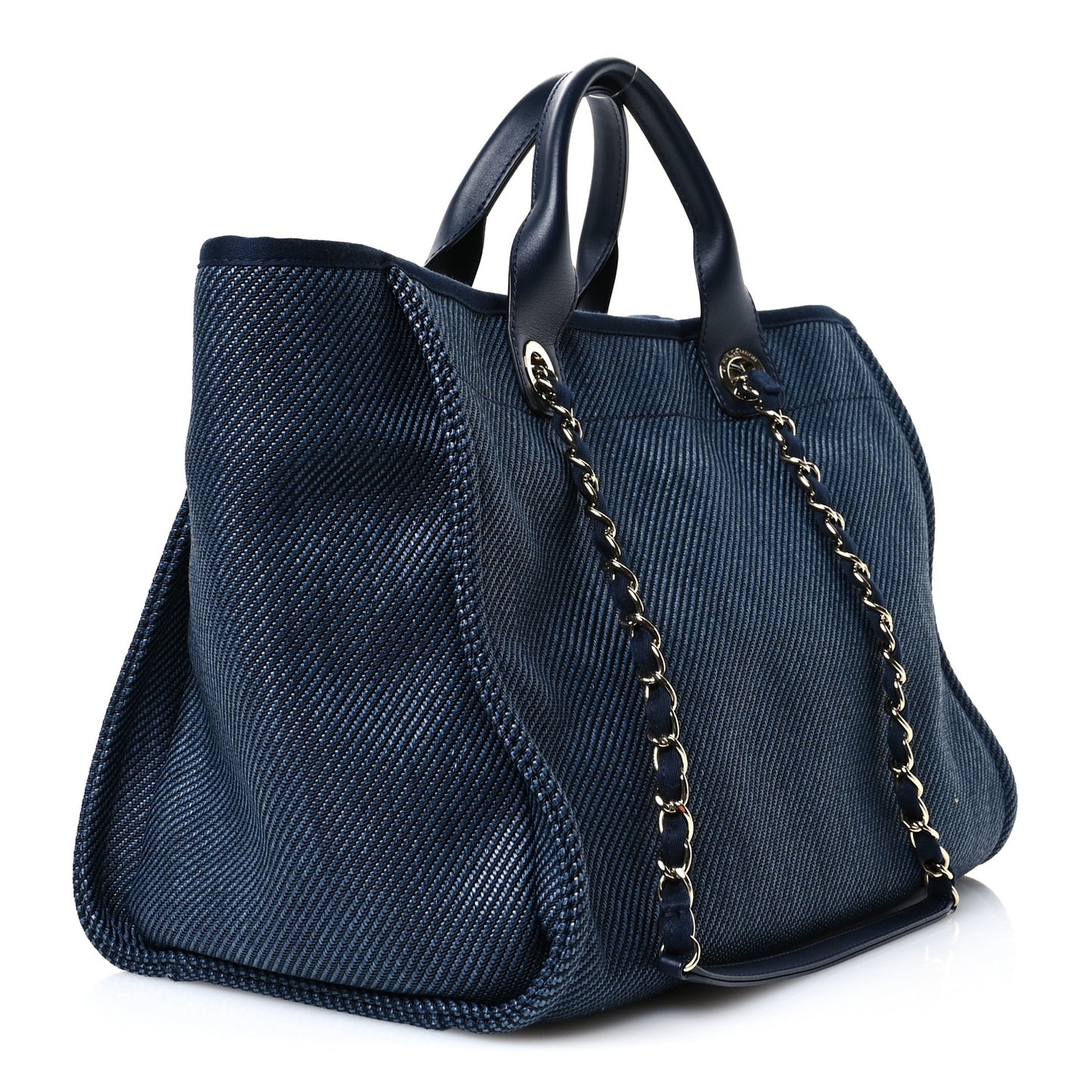 Mixed Fibers Calfskin Medium Deauville Tote Navy Blue