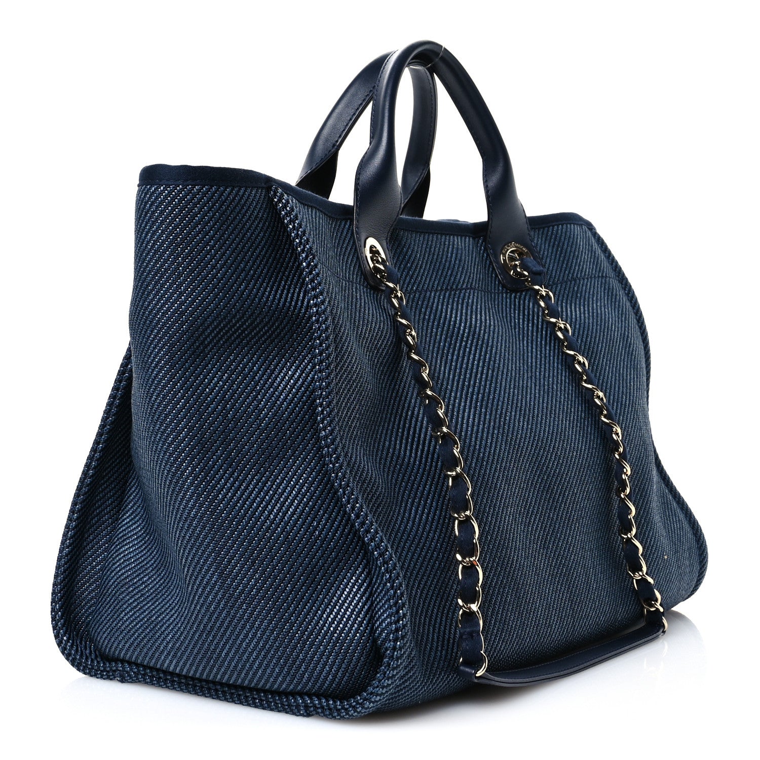 Chanel Mixed Fibers Calfskin Medium Deauville Tote Navy Blue 3 of 10