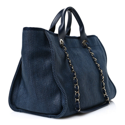 Chanel Mixed Fibers Calfskin Medium Deauville Tote Navy Blue 3 of 10