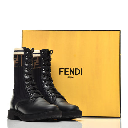Fendi Calfskin Stretch Fabric Rockoko Biker Boots 35.5 Tobacco Black Marino 8 of 8