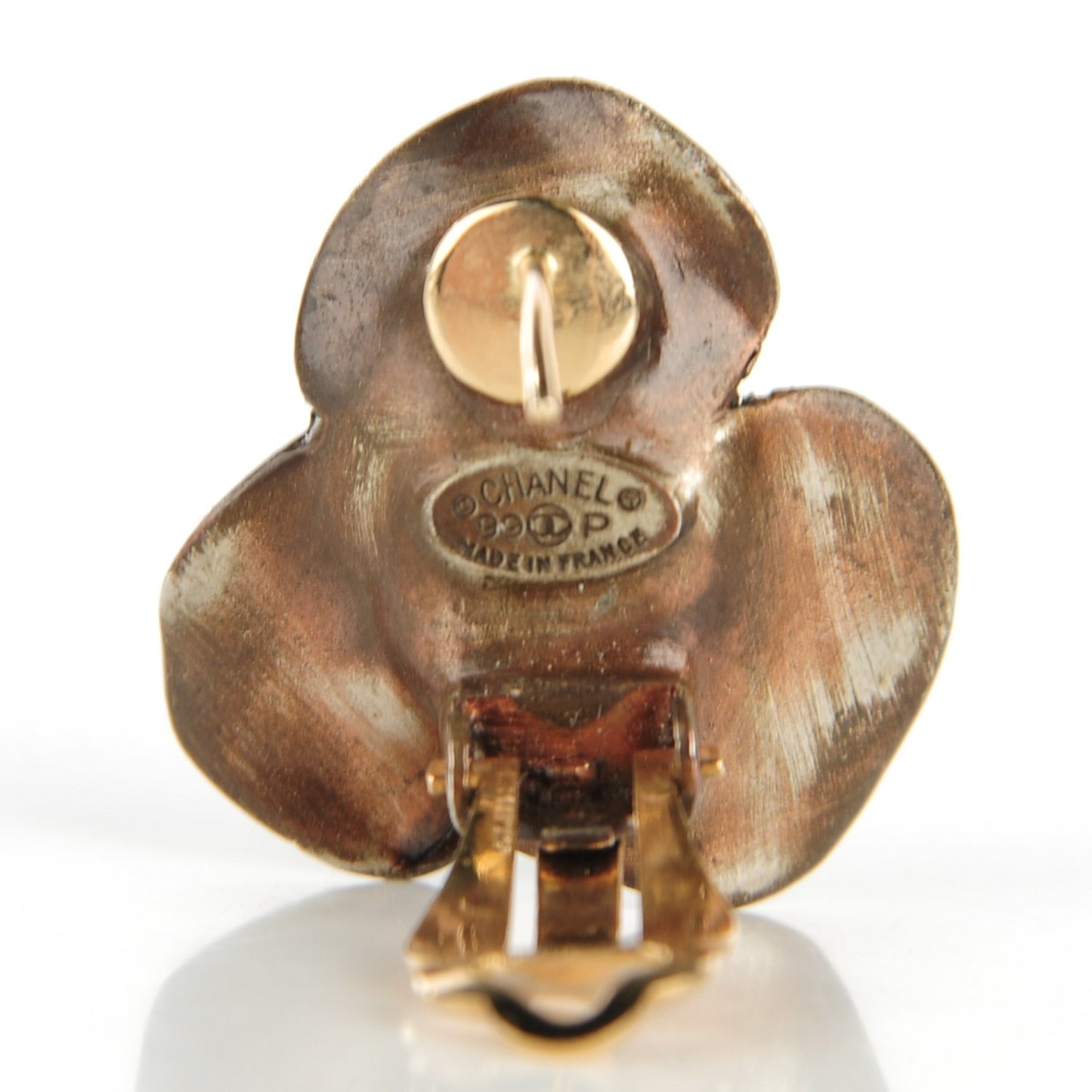 14K Gold and Bronze Camellia CC Earrings