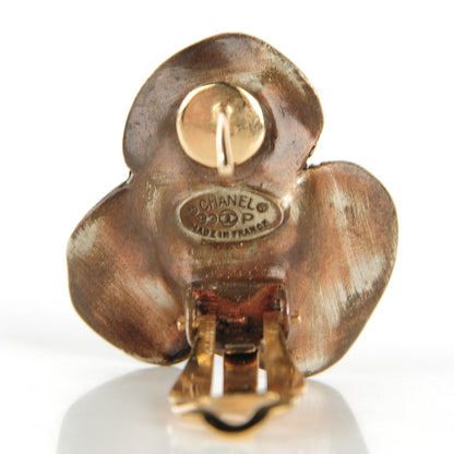 Chanel 14K Gold and Bronze Camellia CC Earrings 5 of 5