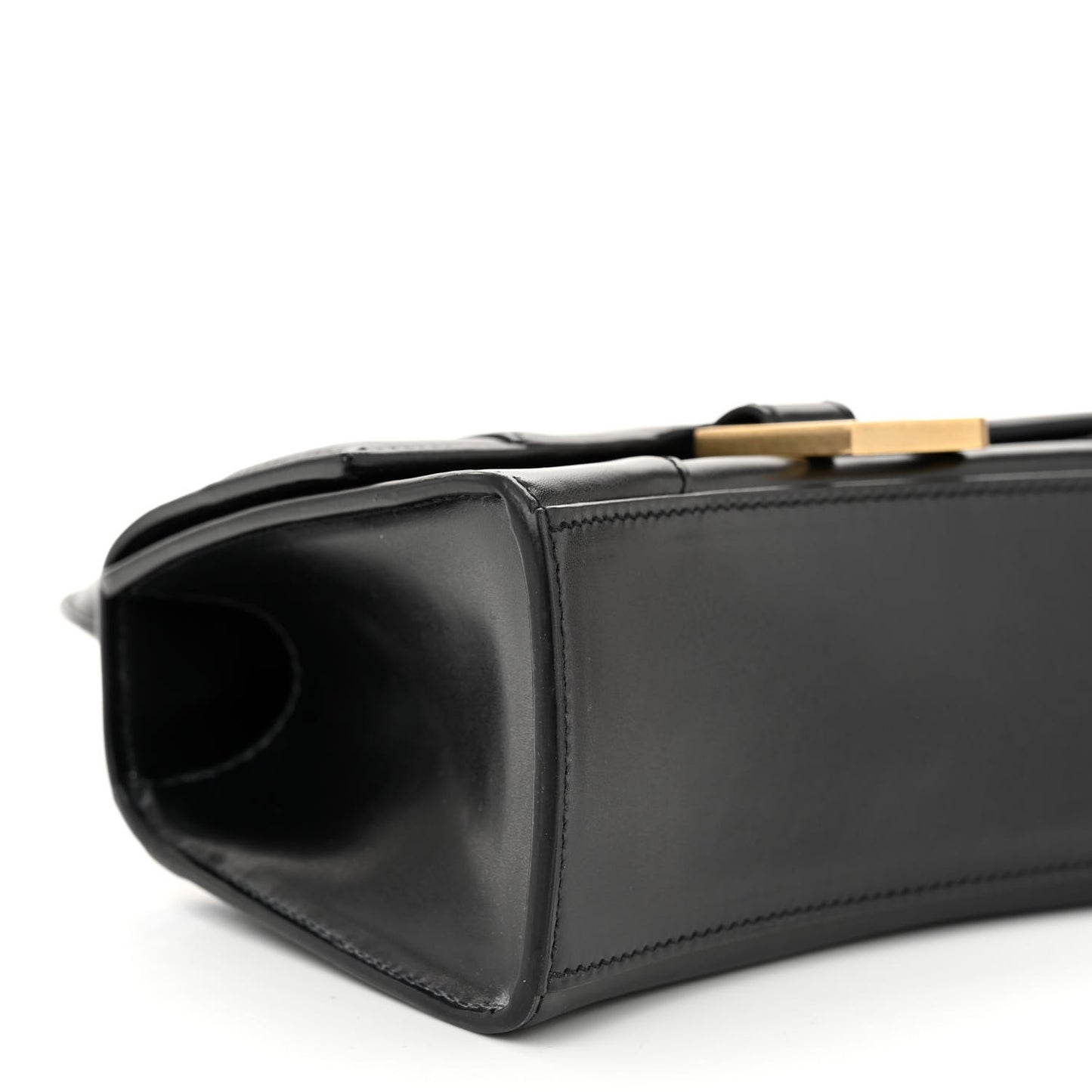 Shiny Box Calfskin Hourglass Top Handle Bag XS Black