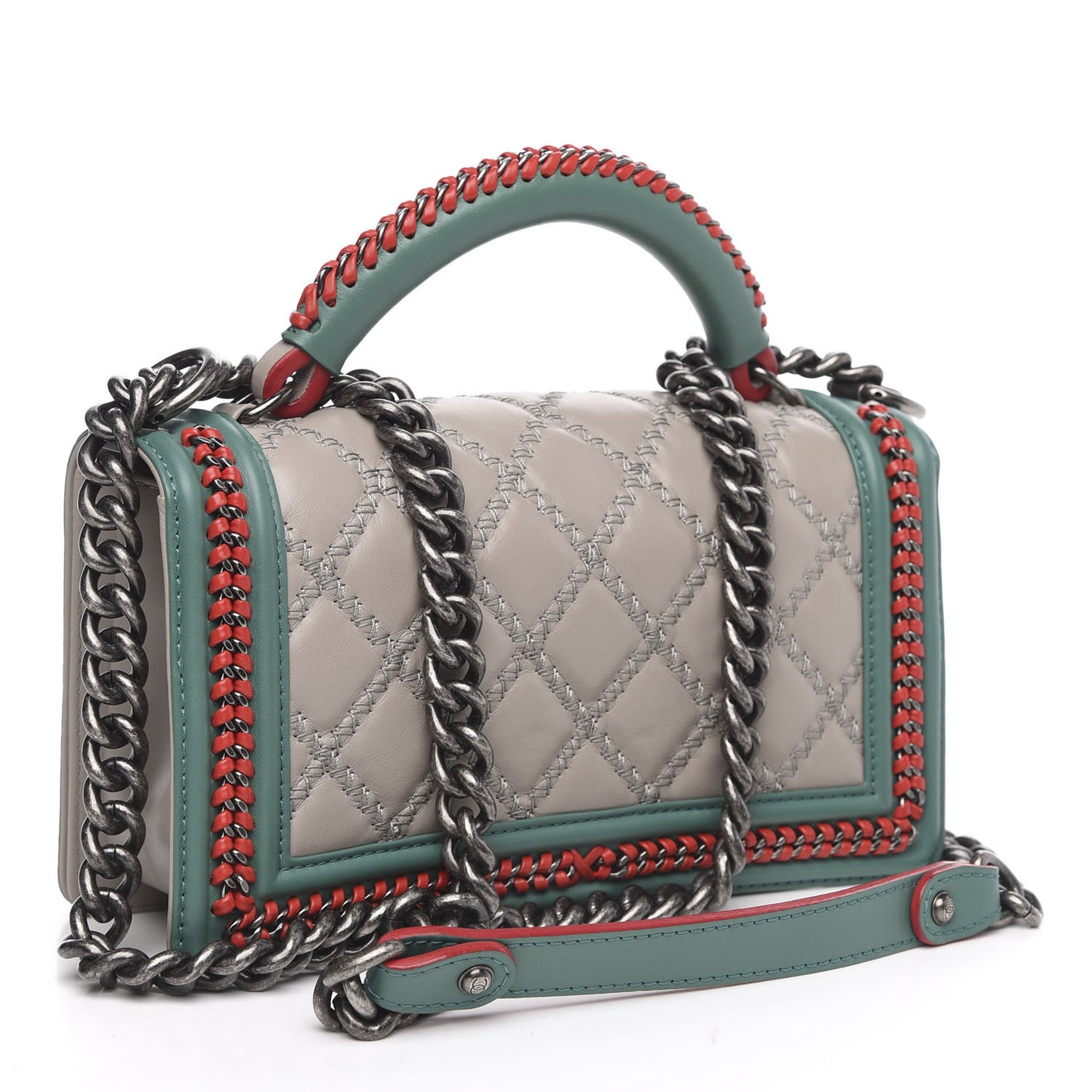 Calfskin Quilted Medium Boy Top Handle Flap Grey