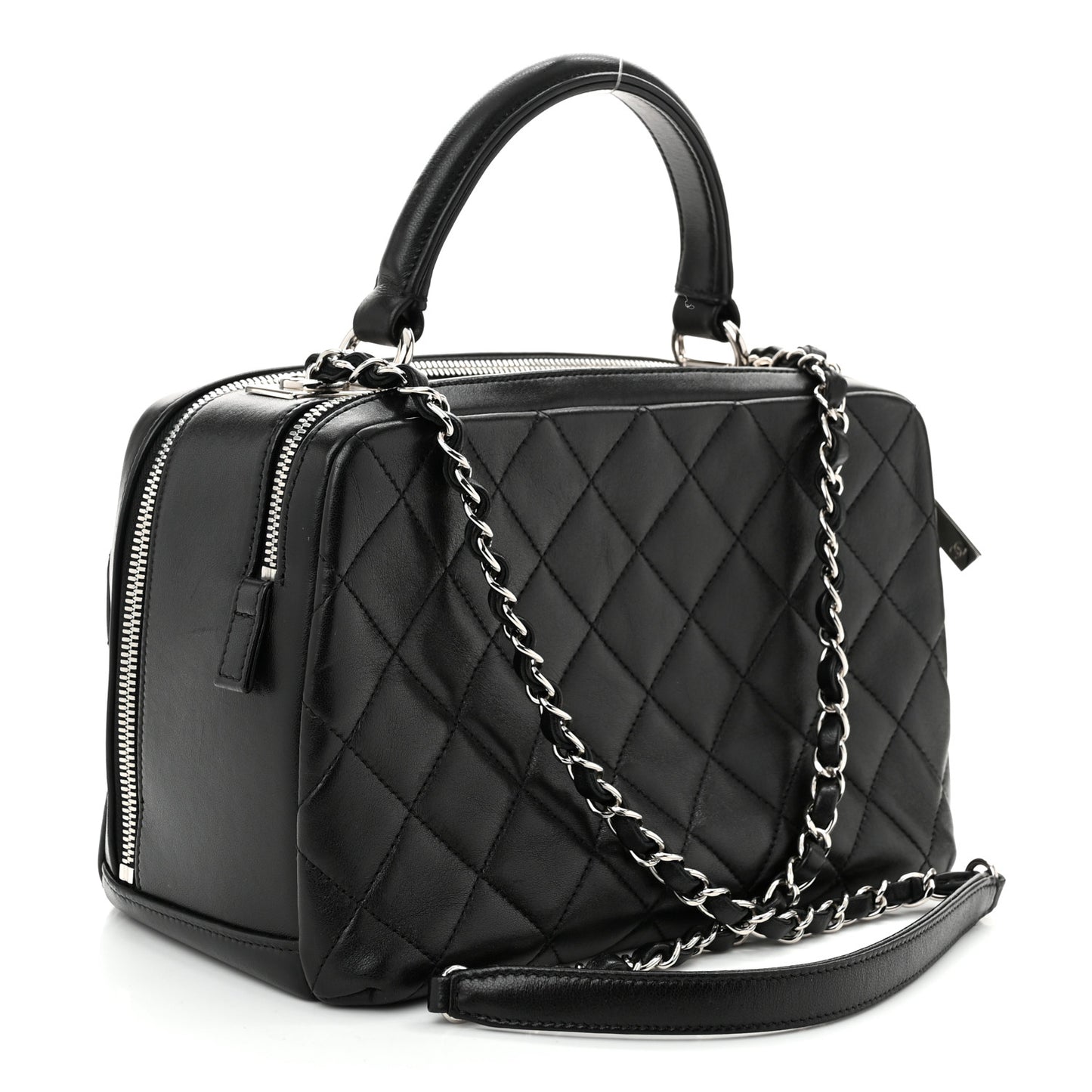Lambskin Quilted Medium Trendy CC Bowling Bag Black