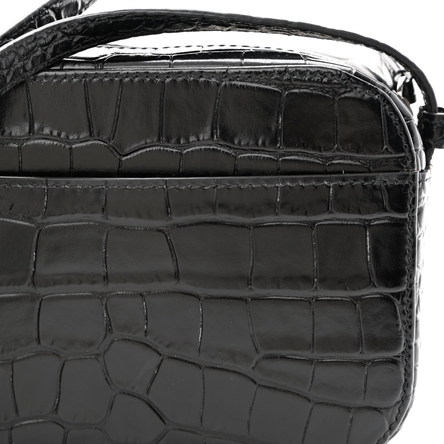 Shiny Calfskin Logo Crocodile Embossed XS Everyday Camera Bag Black