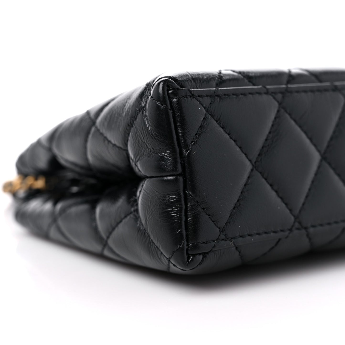 Shiny Aged Calfskin Quilted Nano Kelly Shopper Black