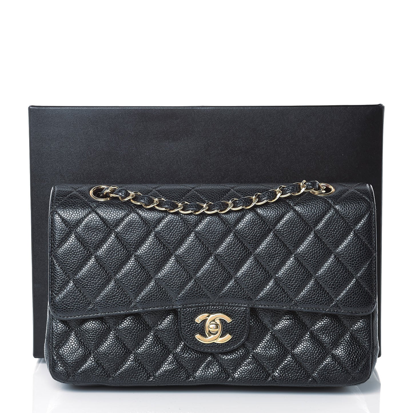 Caviar Quilted Medium Double Flap Black
