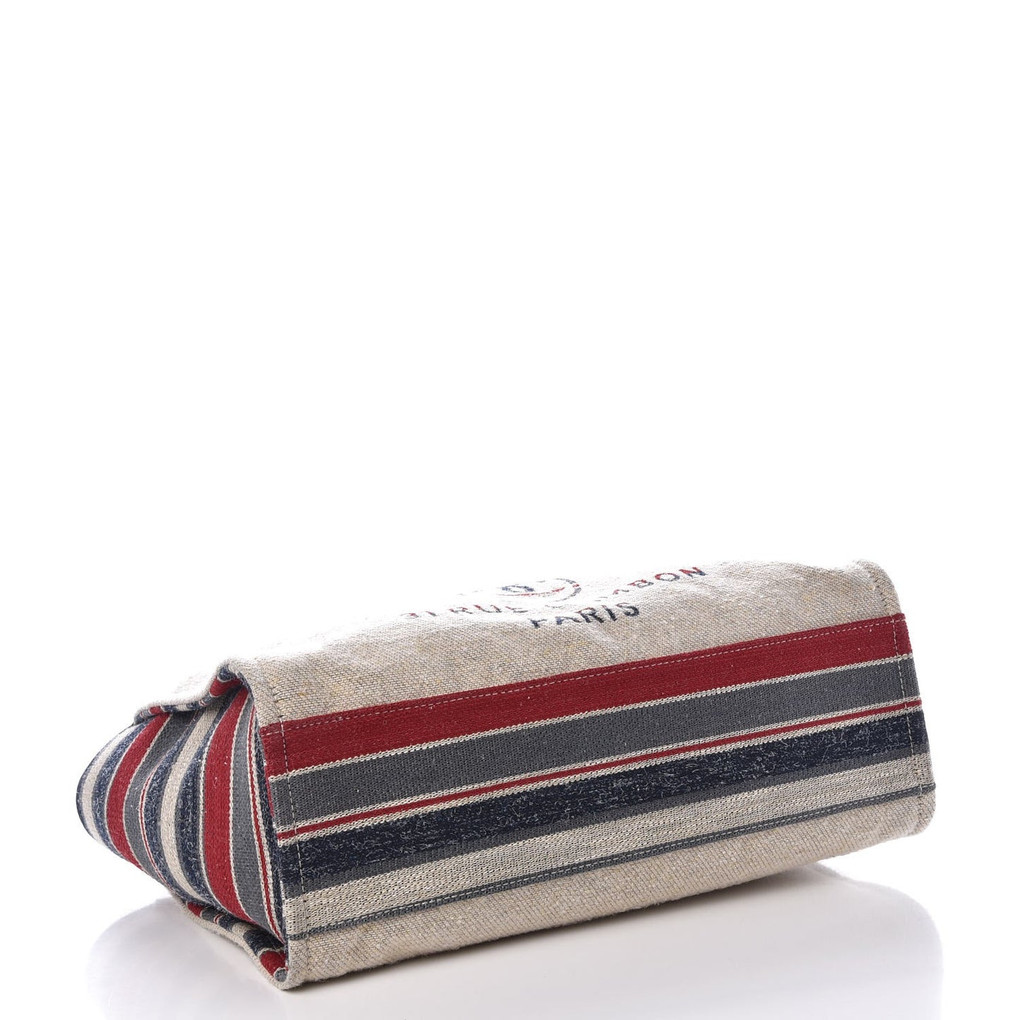Striped Canvas Large Deauville Tote Beige