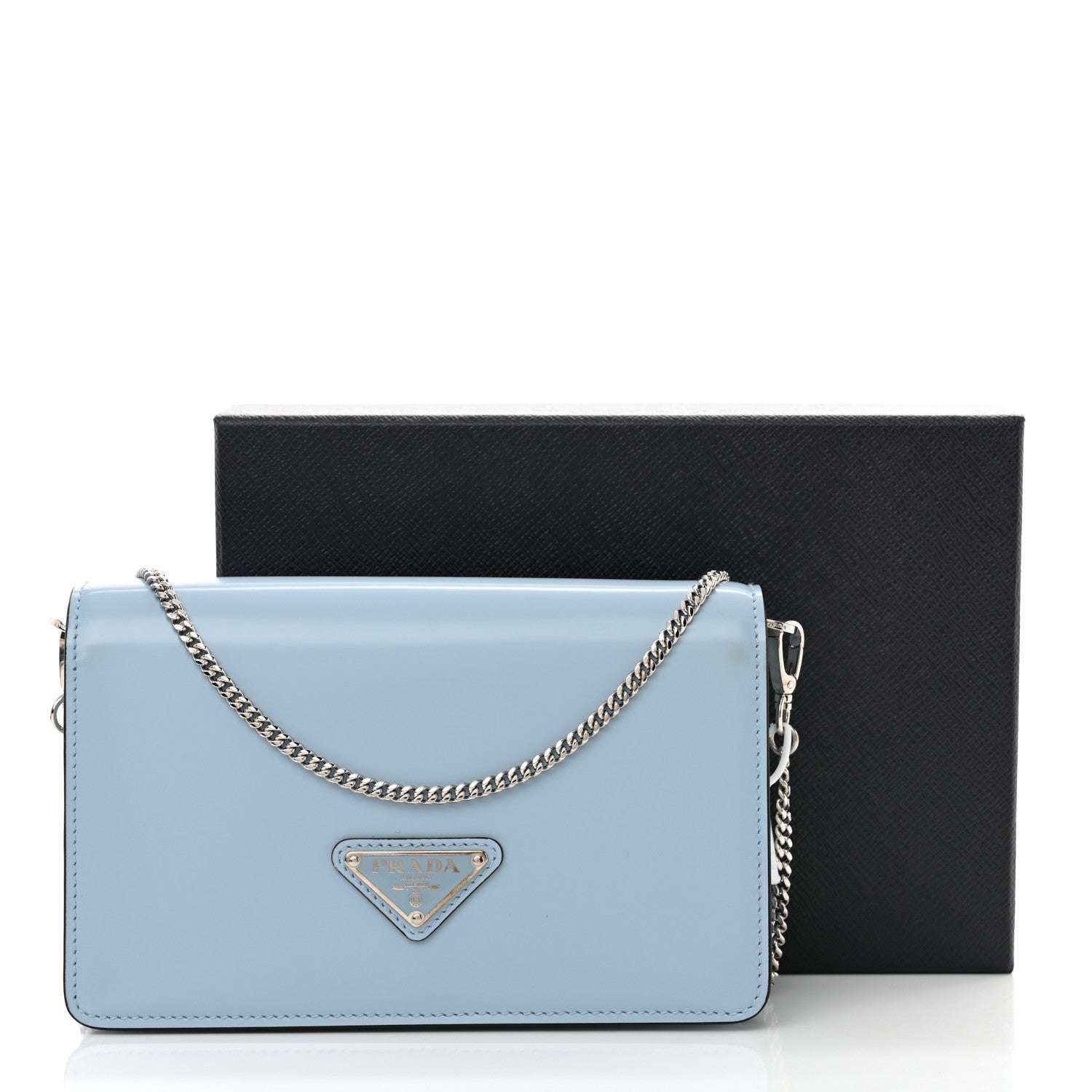 Prada Spazzolato Flap Slide Chain Shoulder Bag Celeste 11 of 11