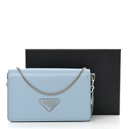 Prada Spazzolato Flap Slide Chain Shoulder Bag Celeste 11 of 11