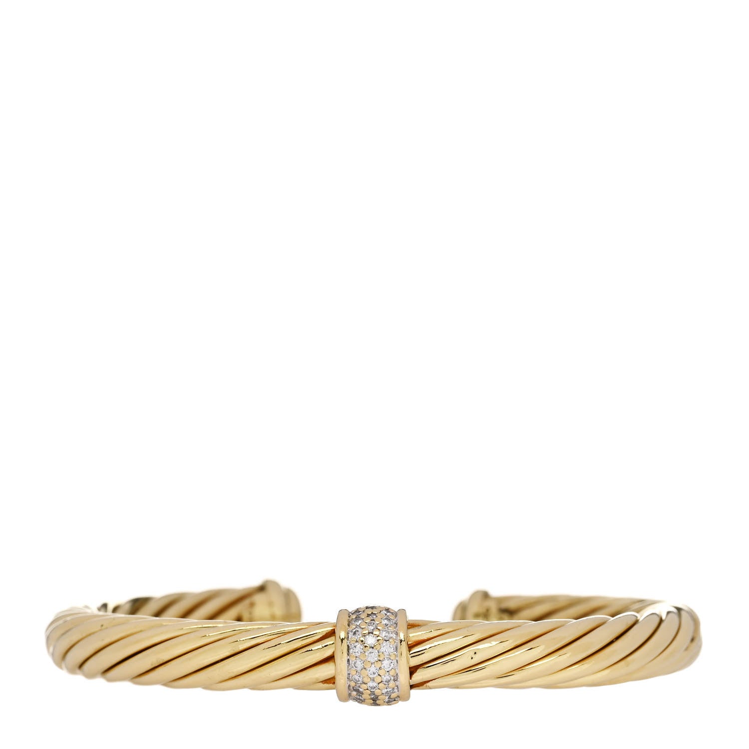 David Yurman 18K Yellow Gold Diamond 7mm Cable Classics Single Station Bracelet 1 of 3