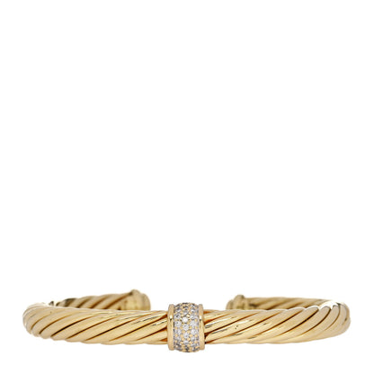 David Yurman 18K Yellow Gold Diamond 7mm Cable Classics Single Station Bracelet 1 of 3
