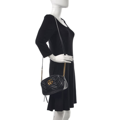 Gucci Calfskin Matelasse Small GG Marmont Chain Shoulder Bag Black 2 of 12