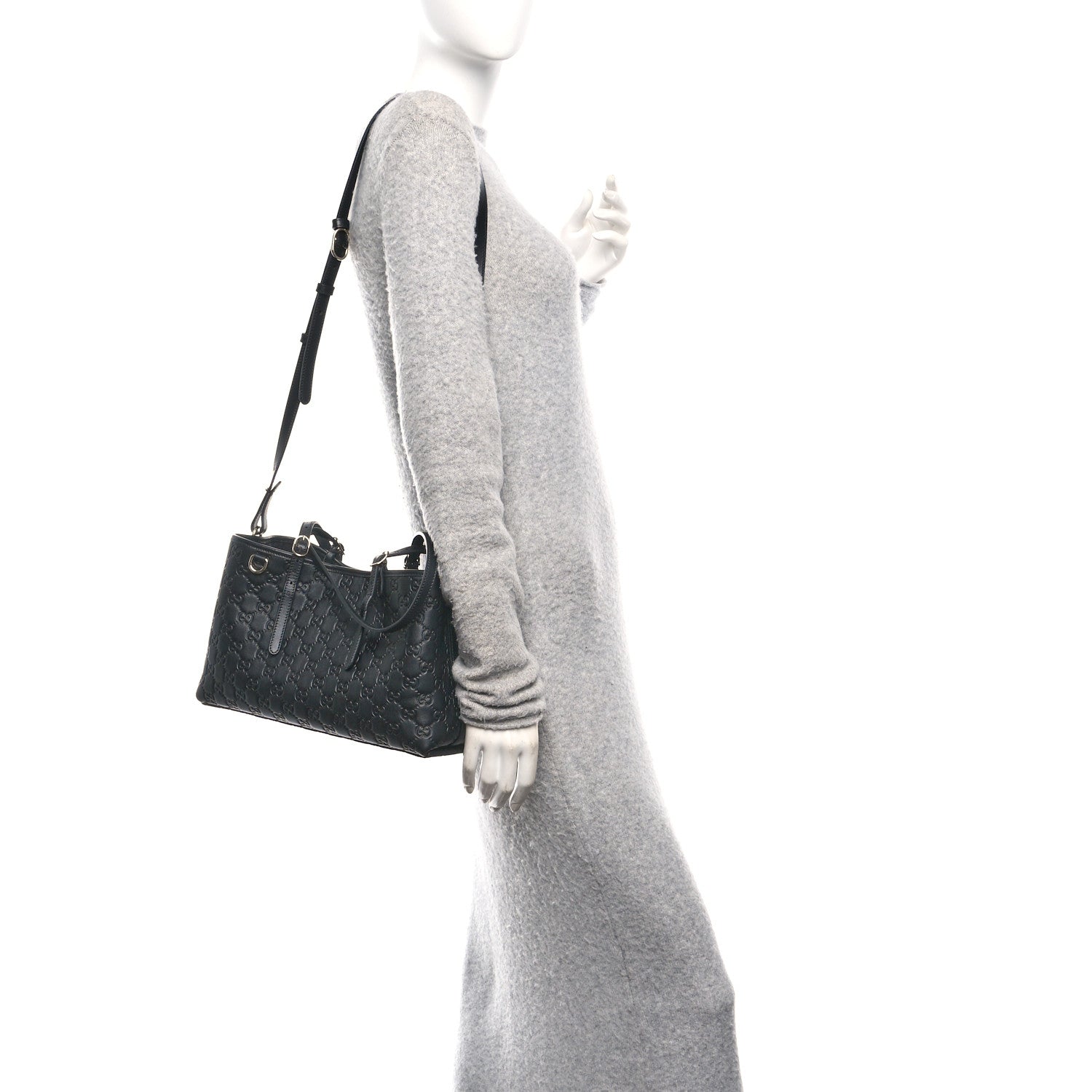 Gucci Calfskin GG Monogram Emblem Medium Tote Bag Black 2 of 9