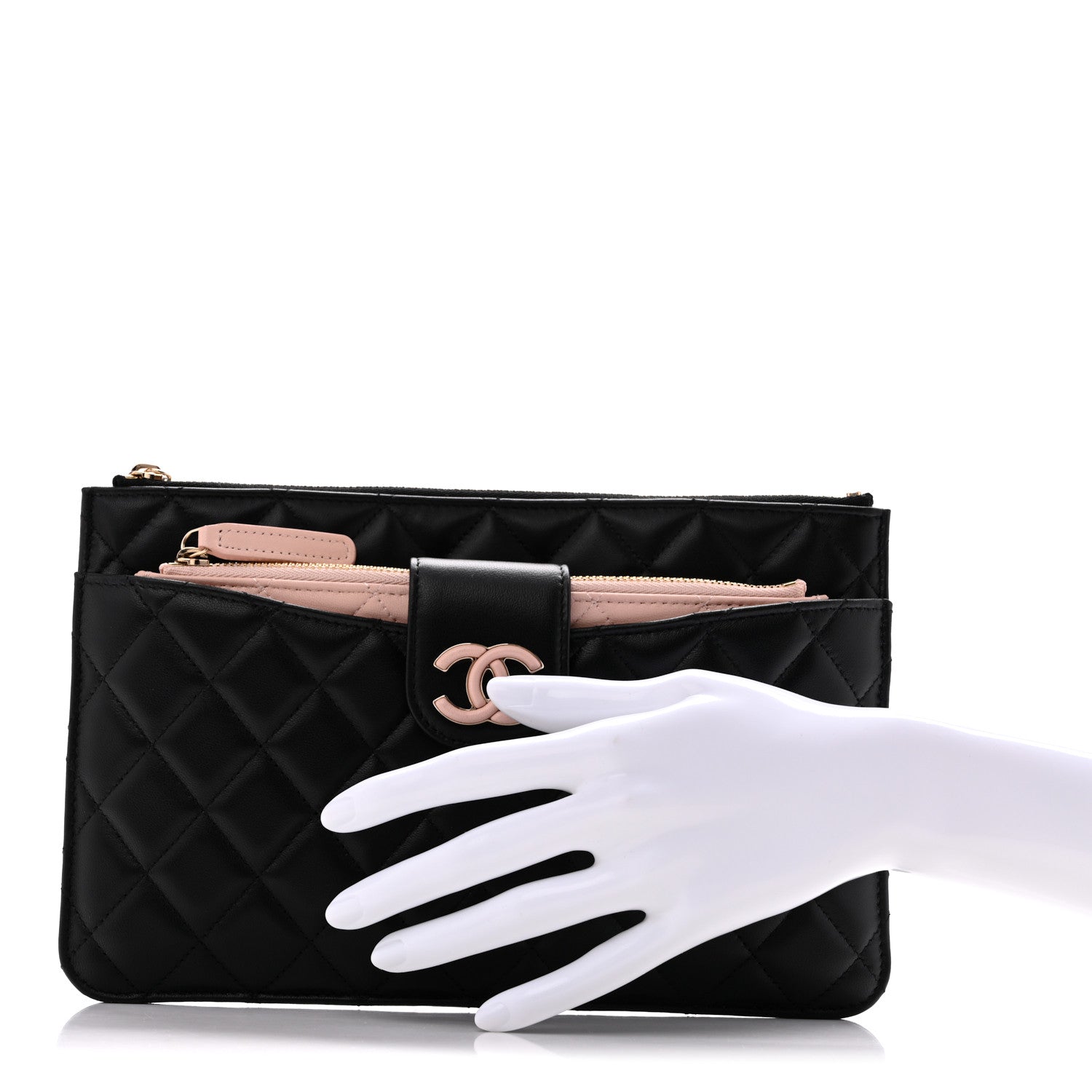 Chanel Lambskin Quilted Sunset Boulevard Pouch Case Black Pink 3 of 9