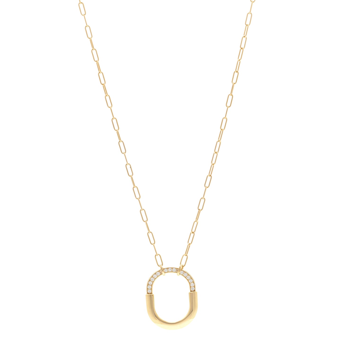 18K Yellow Gold Diamond Medium Lock Pendant Necklace