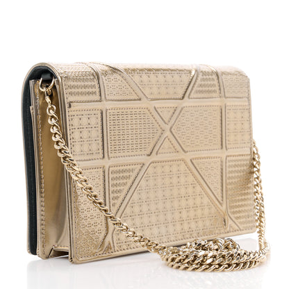 Christian Dior Metallic Patent Micro-Cannage Diorama Wallet on Chain Pouch Gold 3 of 10