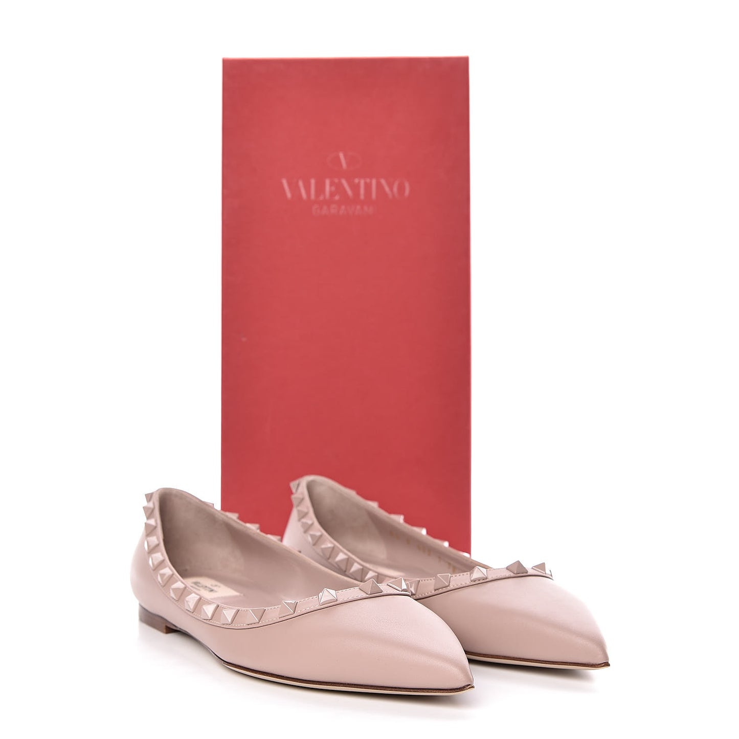 Calfskin Lacquered Monochrome Rockstud Ballerina Flats 38 Poudre