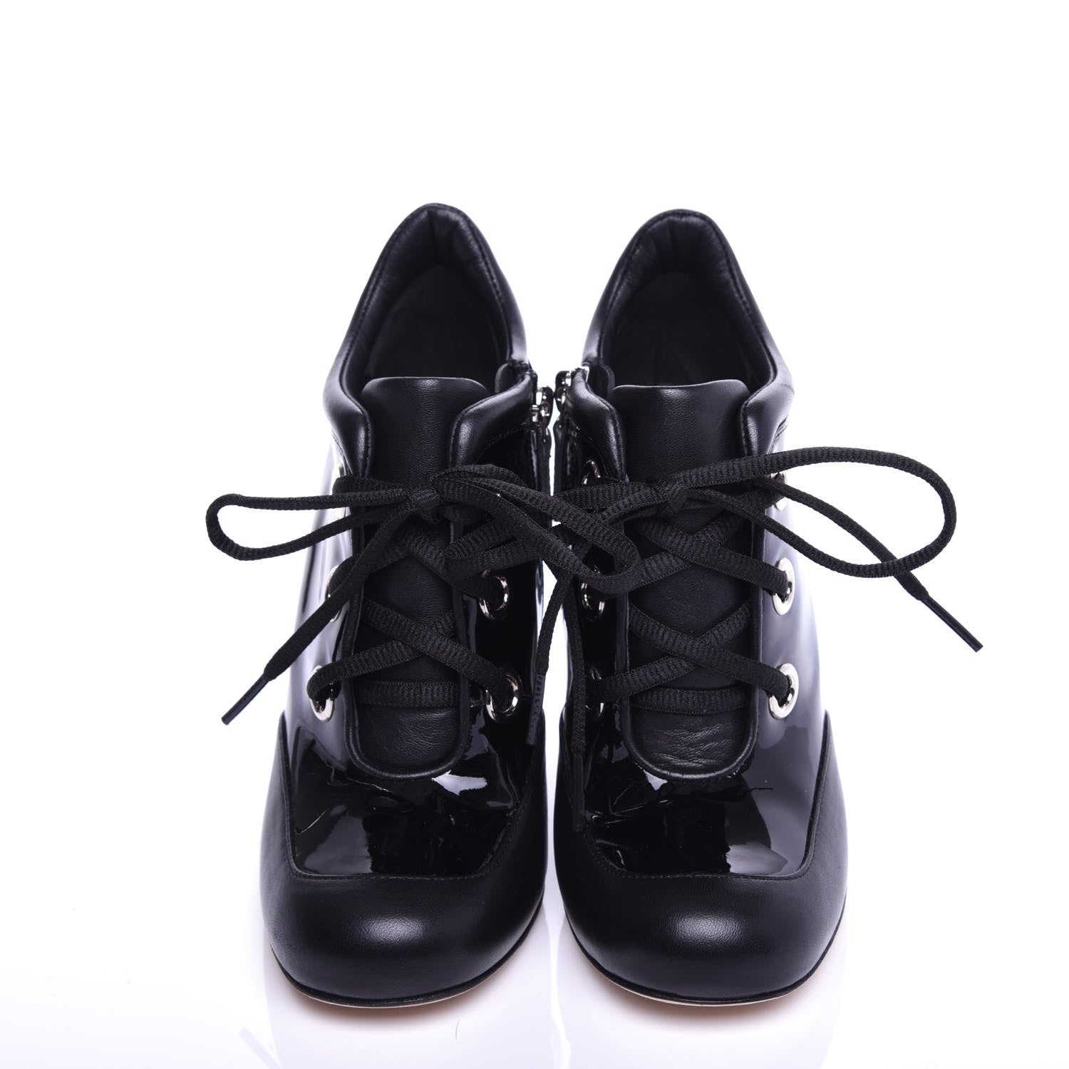 Chanel Patent Calfskin Lambskin Lace Up Wedge Short Boots 36.5 Black 5 of 10