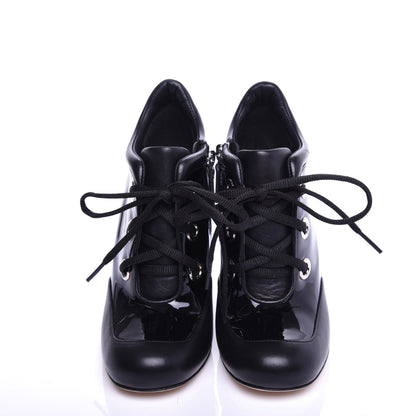 Chanel Patent Calfskin Lambskin Lace Up Wedge Short Boots 36.5 Black 5 of 10