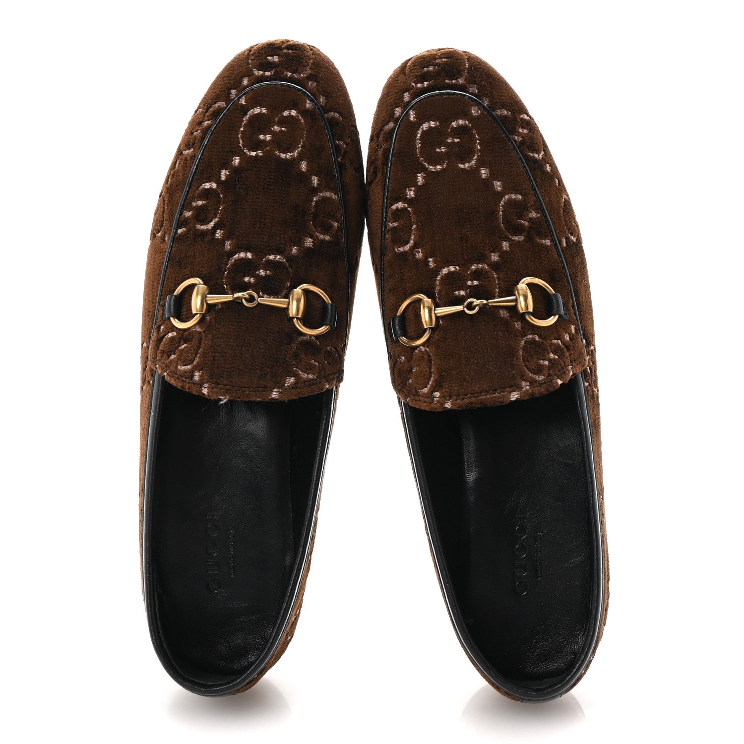 Gucci Velvet GG Monogram Horsebit Womens Jordaan Loafers 36 Brown Black 2 of 11