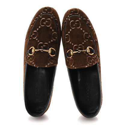 Gucci Velvet GG Monogram Horsebit Womens Jordaan Loafers 36 Brown Black 2 of 11