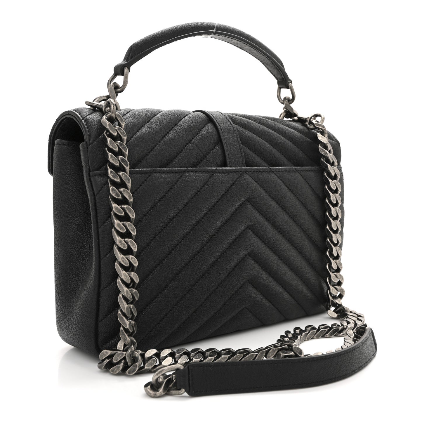 Sheepskin Matelasse Chevron Monogram Medium College Bag Black