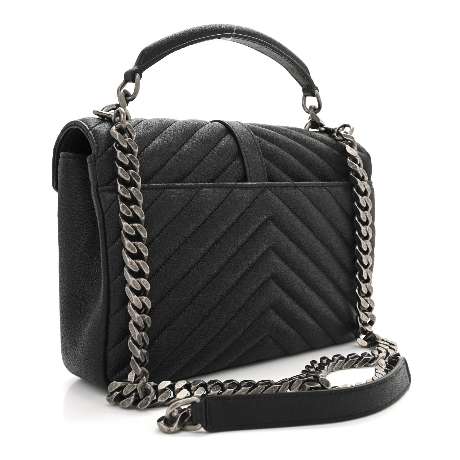 Saint Laurent Sheepskin Matelasse Chevron Monogram Medium College Bag Black 3 of 10