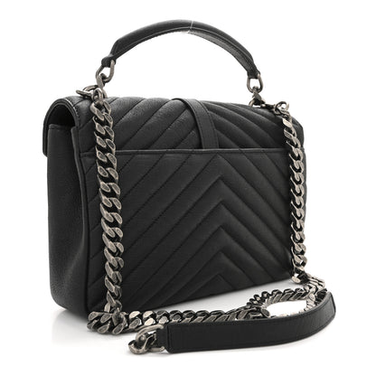 Saint Laurent Sheepskin Matelasse Chevron Monogram Medium College Bag Black 3 of 10