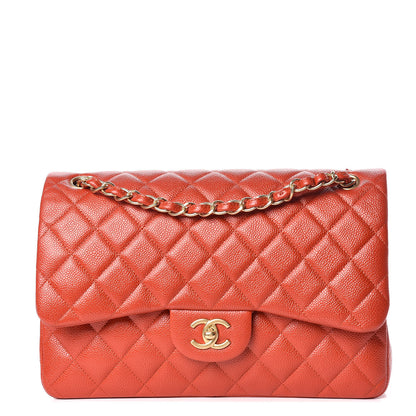 Chanel Pearly Caviar Quilted Jumbo Double Flap Orange 1 of 12