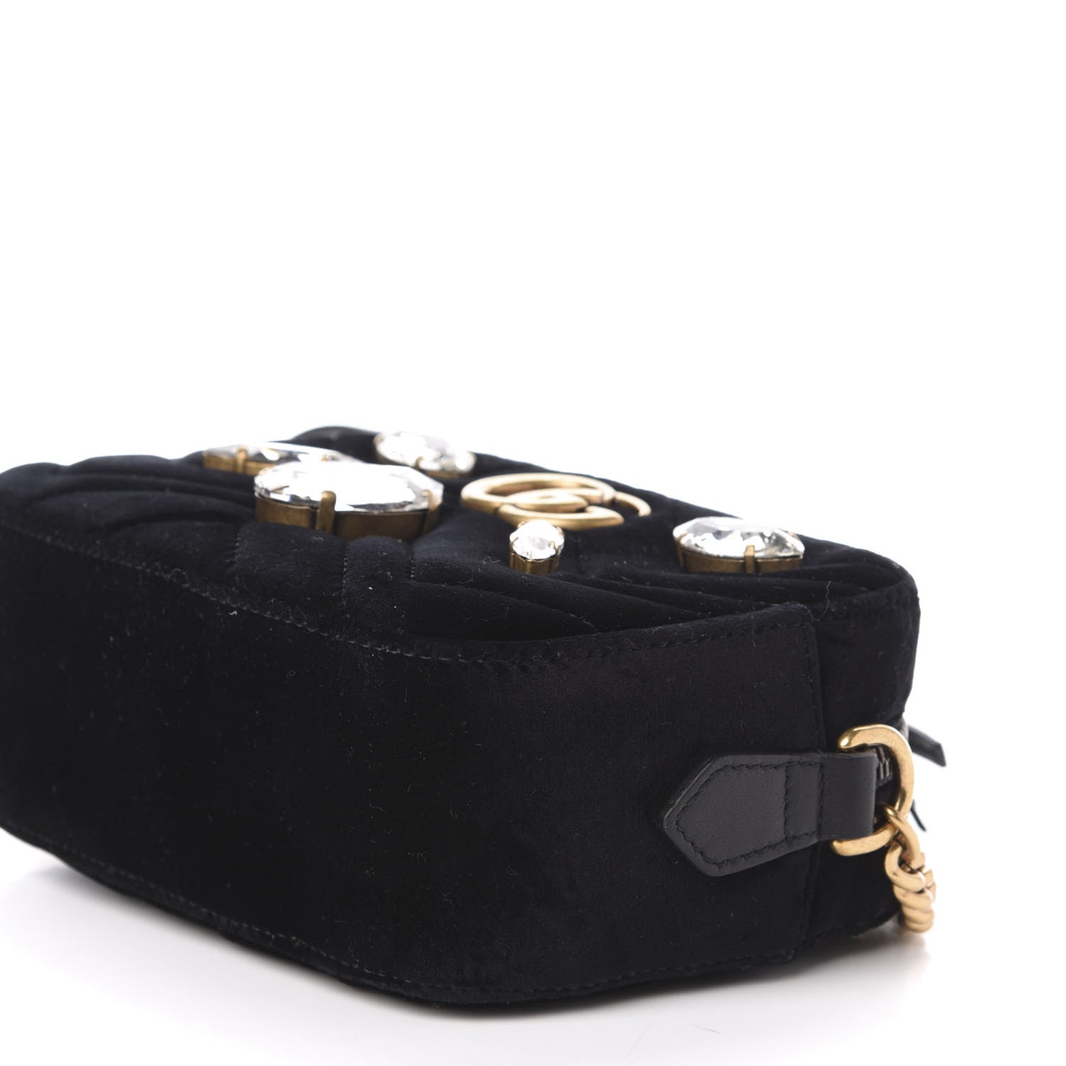 Gucci Velvet Matelasse Marquise Crystals Mini GG Marmont Chain Shoulder Bag Black 10 of 11