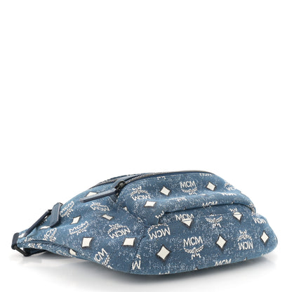 MCM Jacquard Visetos Fursten Belt Bag Denim Blue 4 of 10