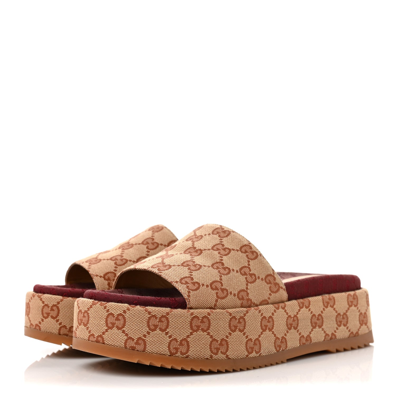 Gucci Canvas GG Monogram Angelina Platform Slide Sandals 39.5 Beige Ruggine 3 of 9
