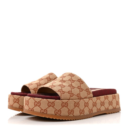 Gucci Canvas GG Monogram Angelina Platform Slide Sandals 39.5 Beige Ruggine 3 of 9