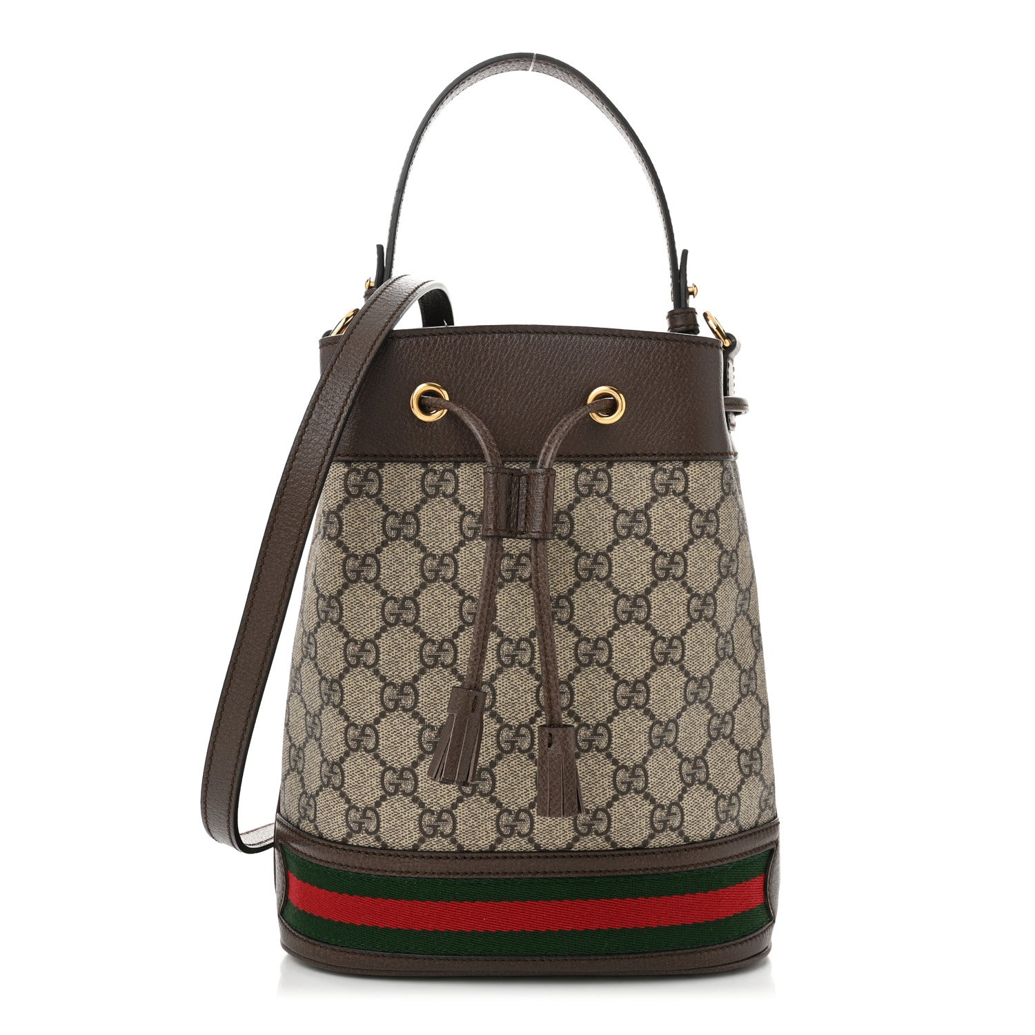 Gucci GG Supreme Monogram Web Small Ophidia Bucket Bag Brown 1 of 10