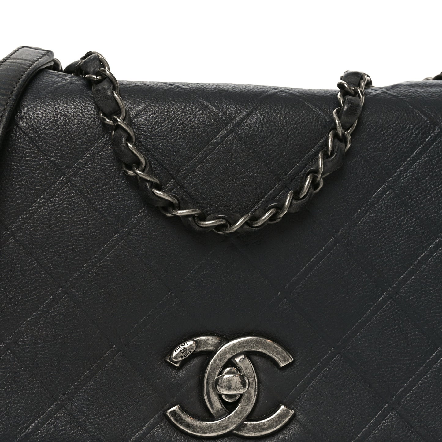 Calfskin Diamond Embossed Medium New Chic Flap Dark Grey
