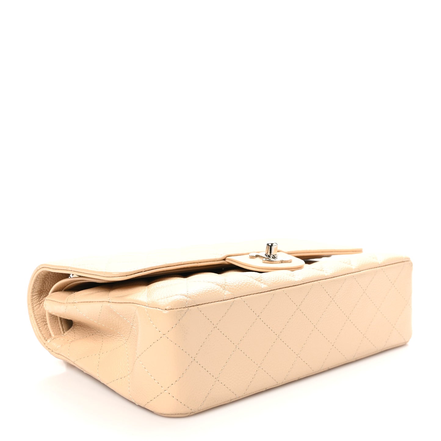 Caviar Quilted Medium Double Flap Beige Clair