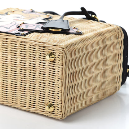 Prada Wicker Canvas Patch Comics Shoulder Bag Black 6 of 9