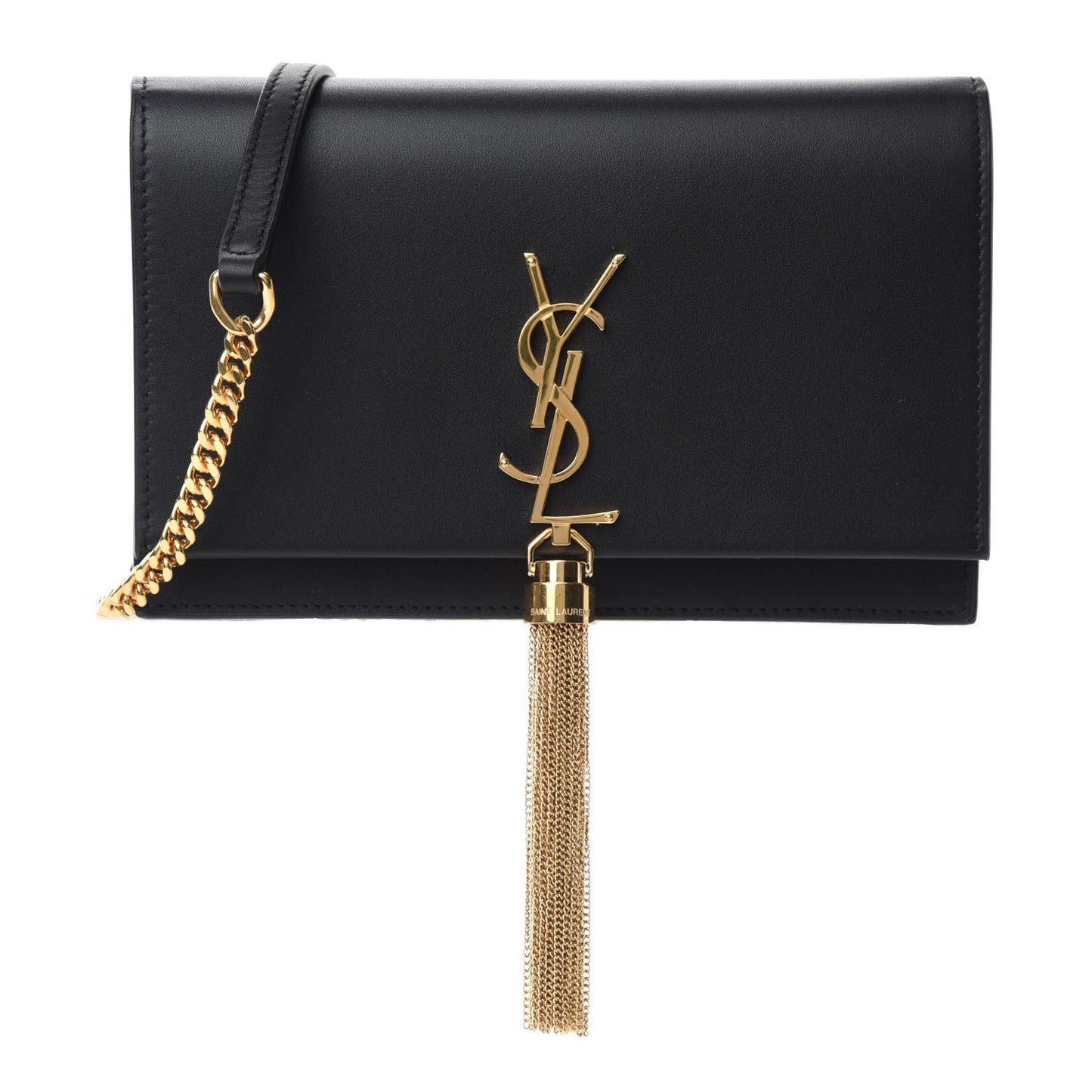 Smooth Calfskin Classic Monogram Kate Tassel Chain Wallet Black