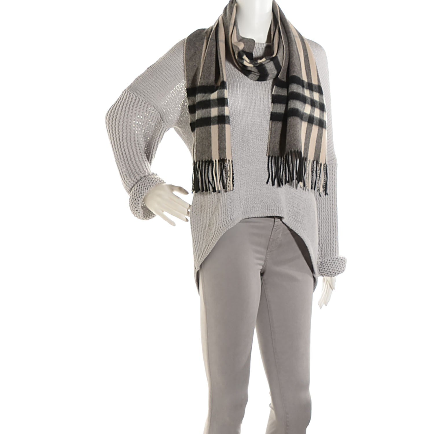 Burberry Cashmere Beat Check Fringe Scarf Black 2 of 5