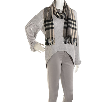 Burberry Cashmere Beat Check Fringe Scarf Black 2 of 5