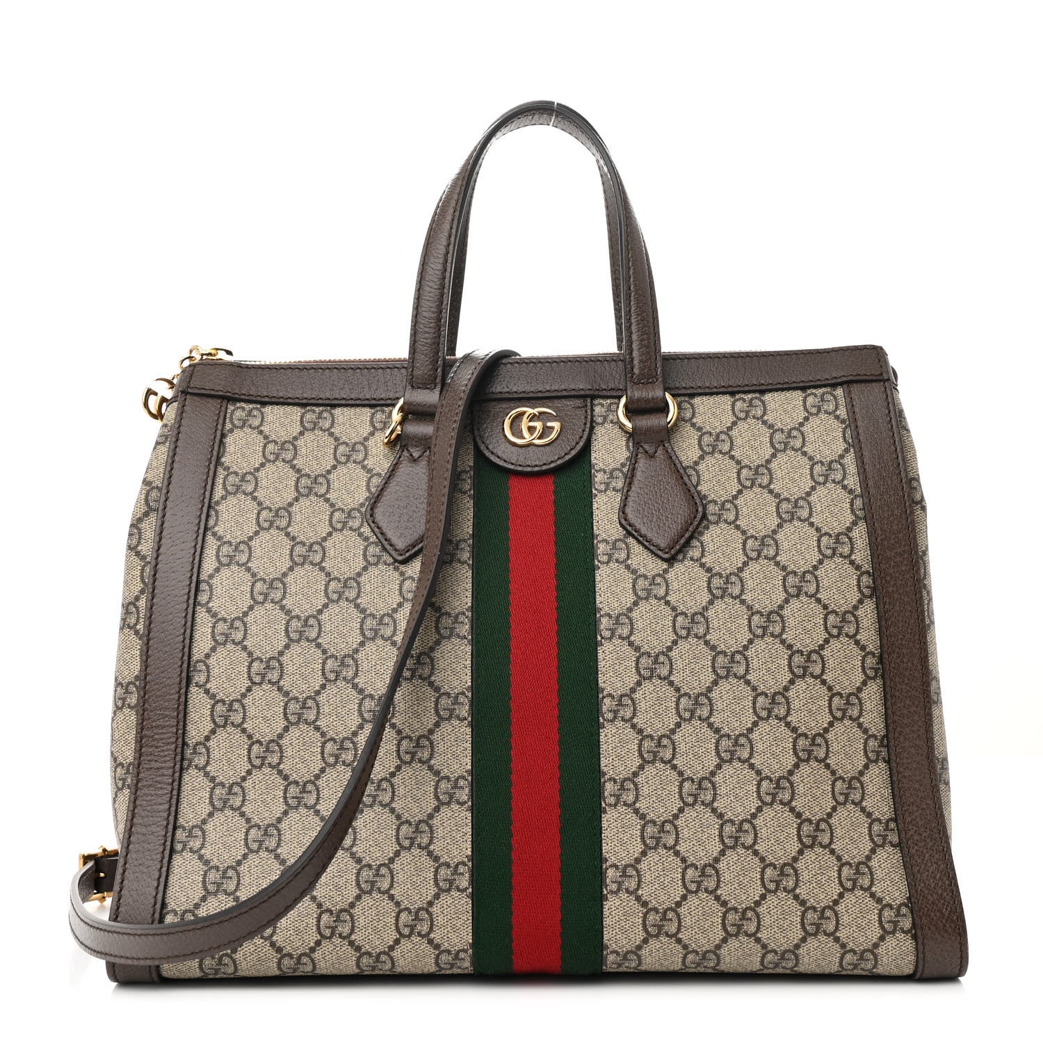 Gucci GG Supreme Monogram Web Medium Ophidia Tote Bag Brown 1 of 10