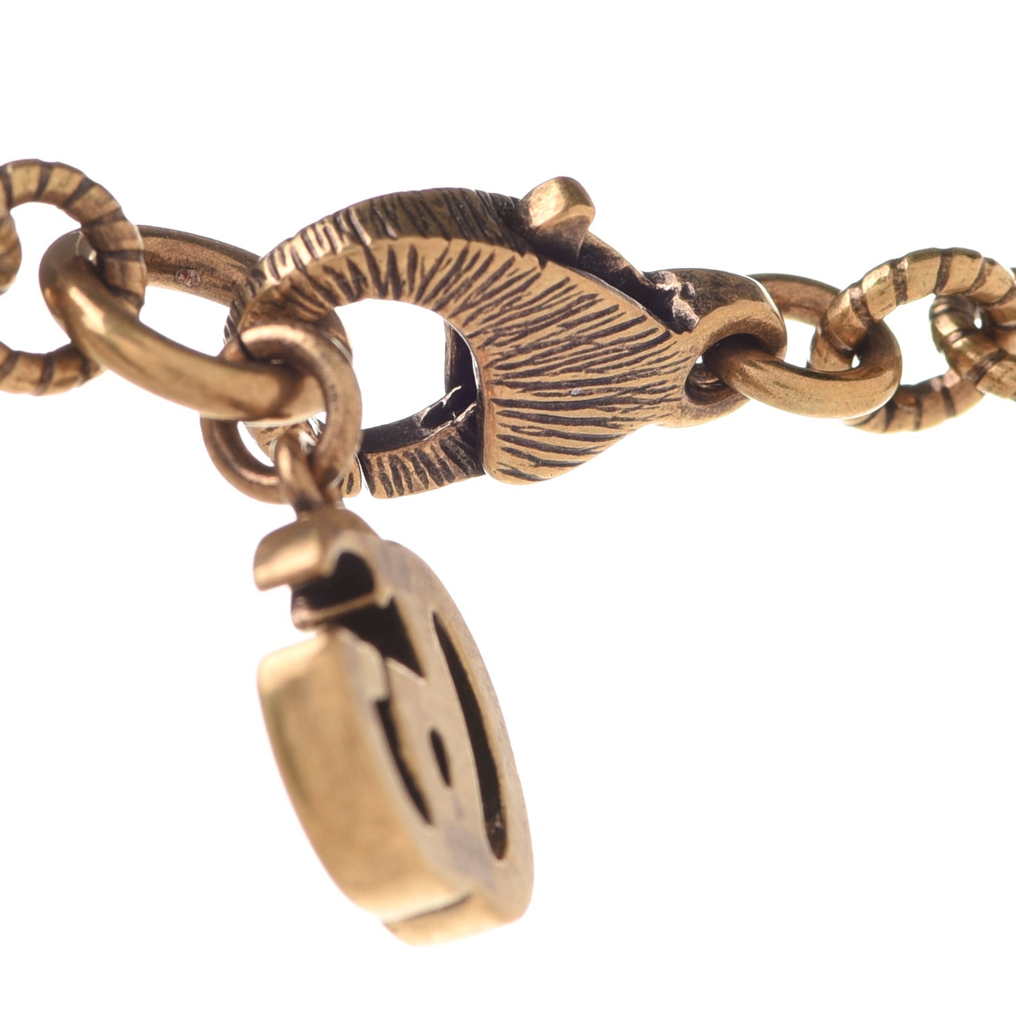 Metal Crystal Pearl Lion Head Necklace Aged Gold